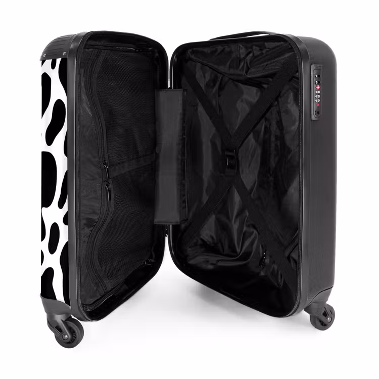 Zwarte koeienvlekken over een witte achtergrond NBS - Handbagage koffer - Volwassenen Unisex middel -binnenkant