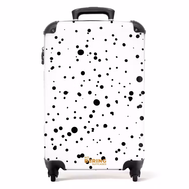 Zwarte stippen in uiteenlopende groottes op een witte achtergrond NBS - Handbagage koffer - Volwassenen Unisex middel -productfoto_recht