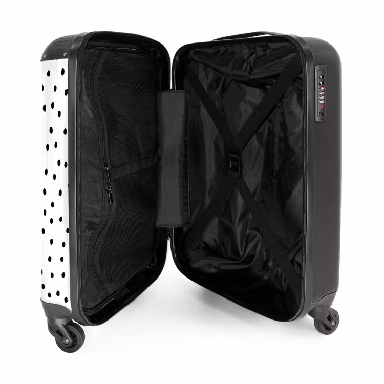 Zwarte stippen over een witte achtergrond NBS - Handbagage koffer - Volwassenen Unisex middel -binnenkant