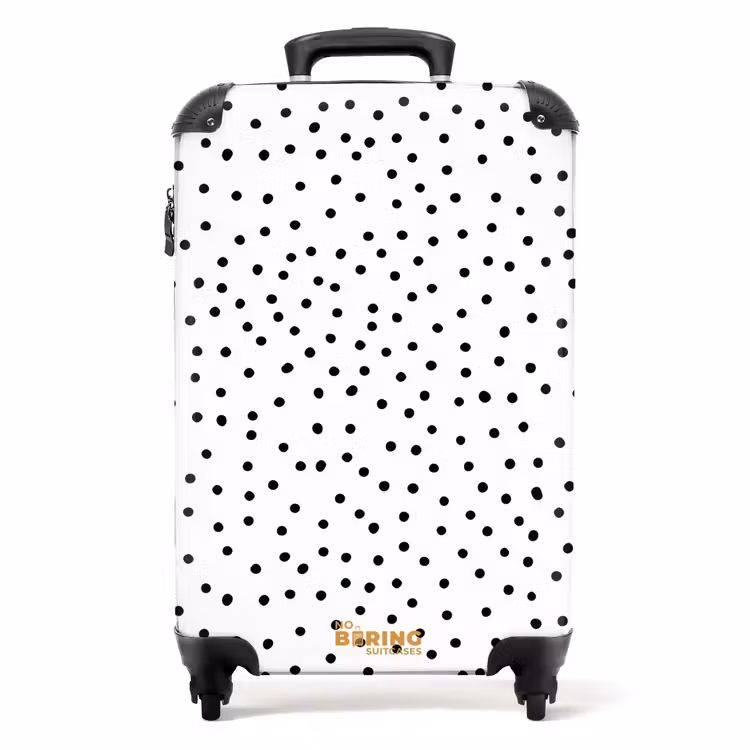 Zwarte stippenregen over een wit oppervlak NBS - Handbagage koffer - Volwassenen Unisex middel -productfoto_recht