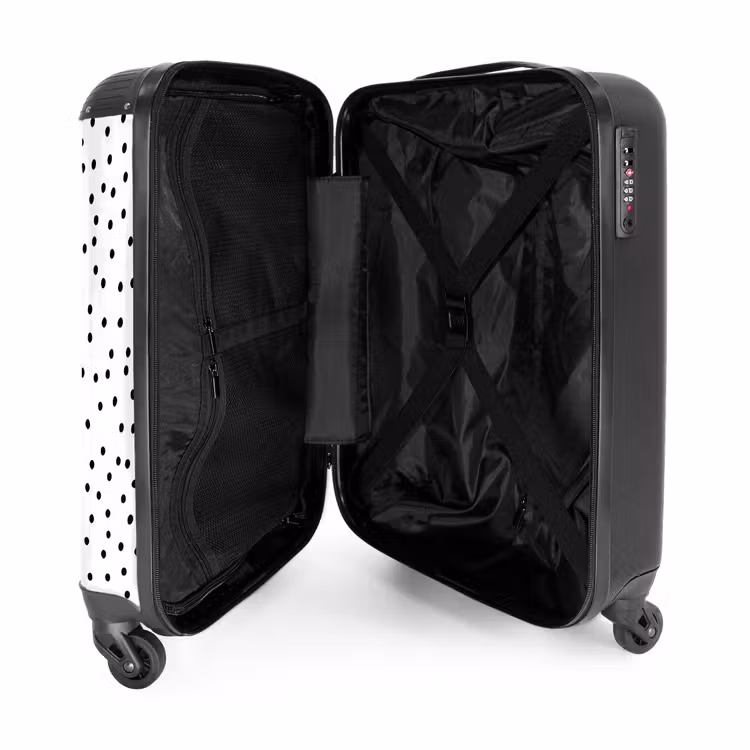Zwarte stippenregen over een wit oppervlak NBS - Handbagage koffer - Volwassenen Unisex middel -binnenkant