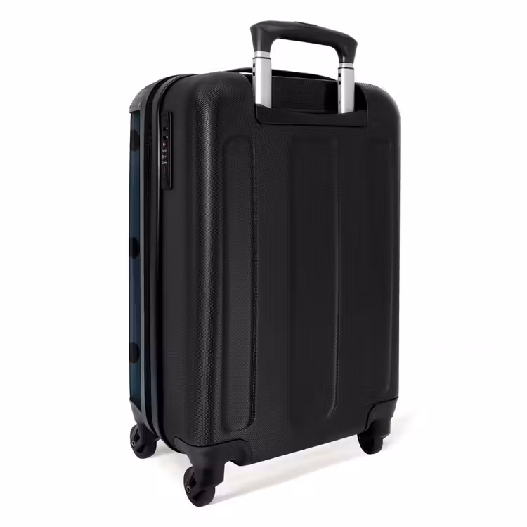 Blauwe achtergrond met zwarte stippen NBS - Handbagage koffer - Unisex middel -achterkant