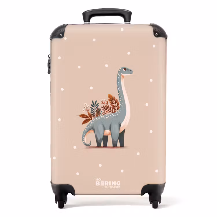 Blauwe dinosaurus op een beige stippenachtergrond NBS - Handbagage koffer - Volwassenen Unisex middel -productfoto_recht