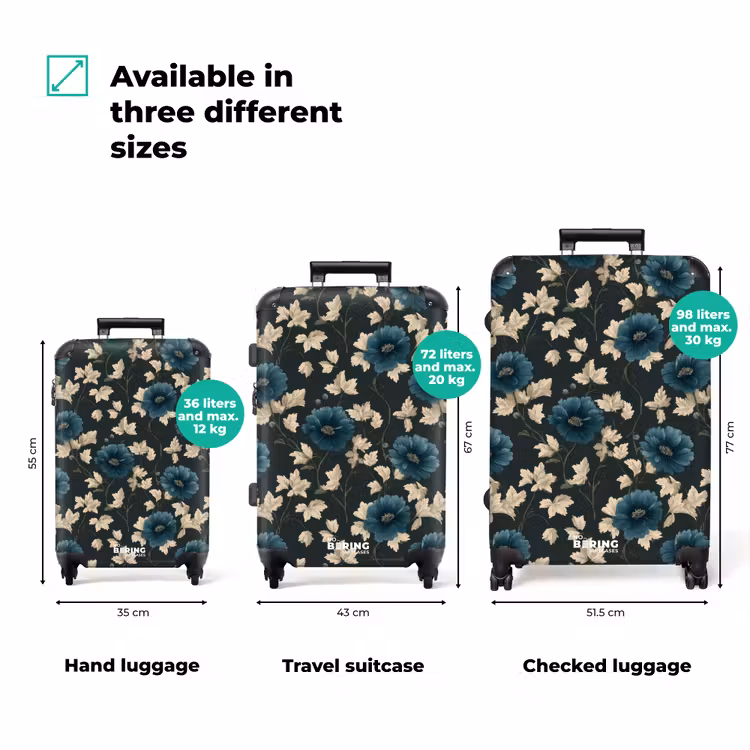 Botanisch - Bloemen - Blauw NBS - Handbagage koffer - Volwassenen Unisex middel zzzzzzVergelijking_3EN