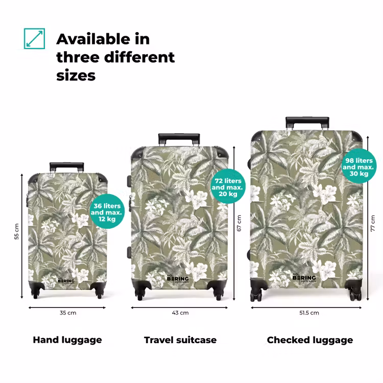 Botanisch - Bloemen - Groen NBS - Handbagage koffer - Volwassenen Unisex middel zzzzzzVergelijking_3EN