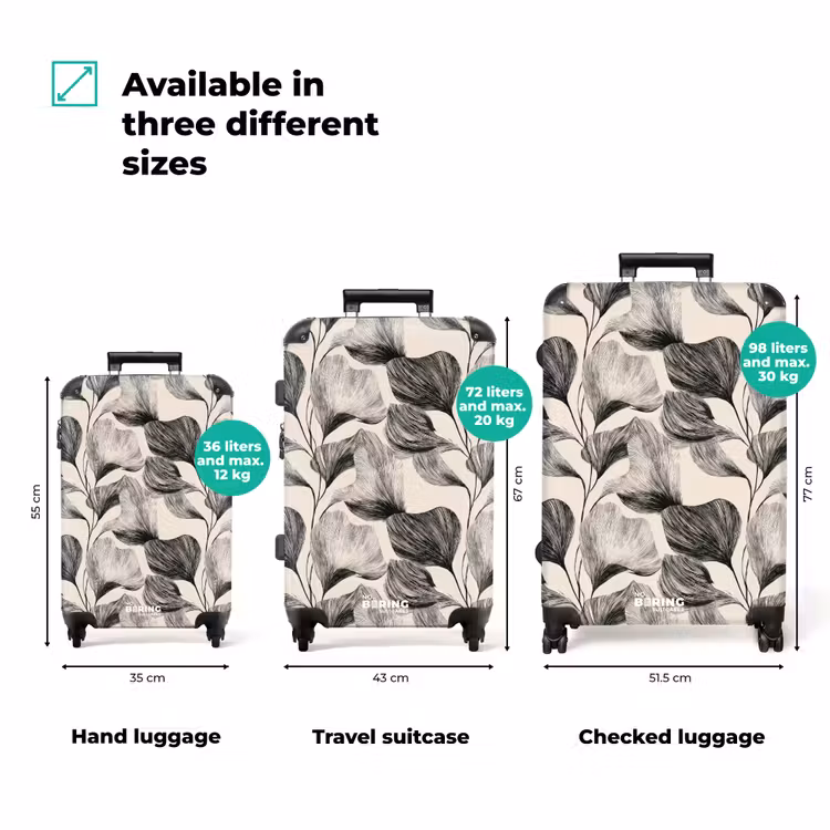 Botanisch - Bladeren - Zwart NBS - Handbagage koffer - Volwassenen Unisex middel zzzzzzVergelijking_3EN
