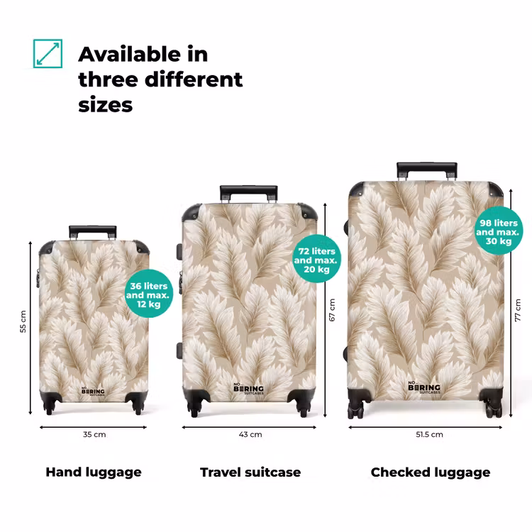 Botanisch - Patroon - Beige NBS - Handbagage koffer - Volwassenen Unisex middel zzzzzzVergelijking_3EN