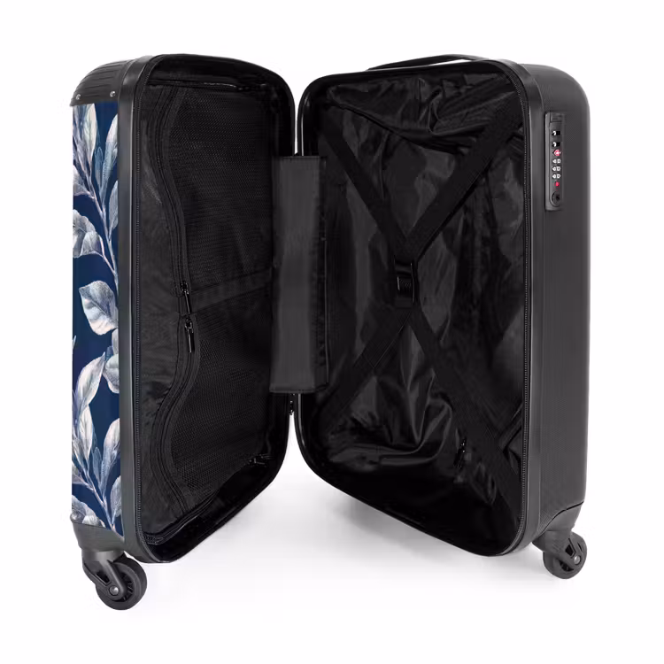 Botanisch - Patroon - Blauw NBS - Handbagage koffer - Volwassenen Unisex middel -binnenkant