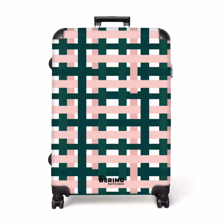 Vlechtpatroon - Groen - Roze - Grafisch NBS - Handbagage koffer - Volwassenen Unisex middel -productfoto_recht