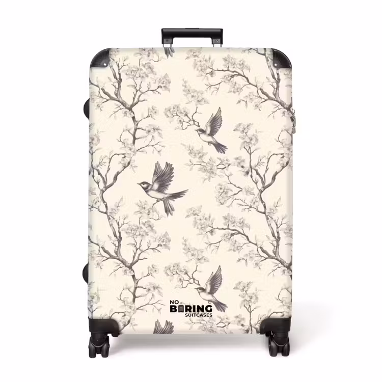 Takken - Vogels - Beige NBS - Handbagage koffer - Volwassenen Unisex middel -productfoto_recht