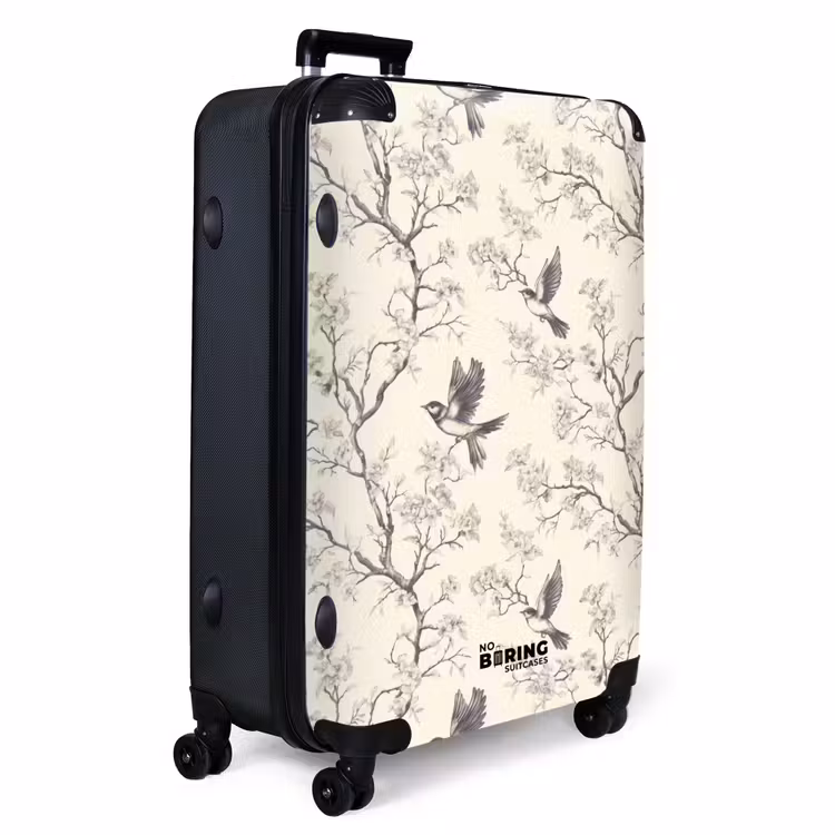 Takken - Vogels - Beige NBS - Handbagage koffer - Volwassenen Unisex middel -productfoto_3d