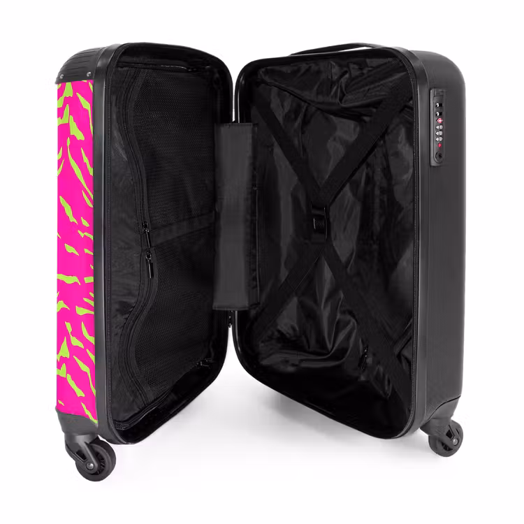 Felroze tijgerprint met limoengroene strepen NBS - Handbagage koffer - Volwassenen Unisex middel -binnenkant