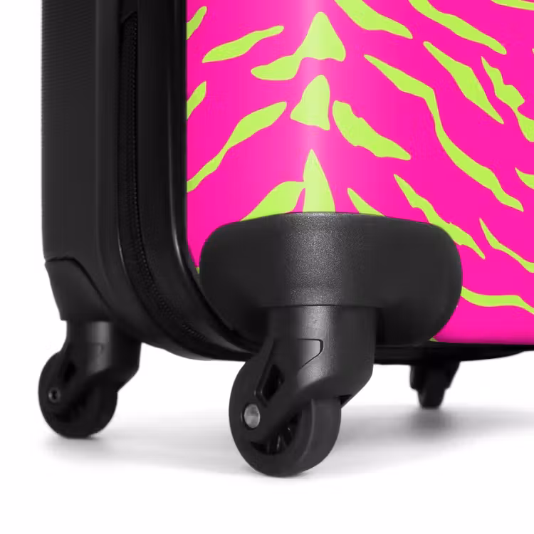 Felroze tijgerprint met limoengroene strepen NBS - Handbagage koffer - Volwassenen Unisex middel -wiel