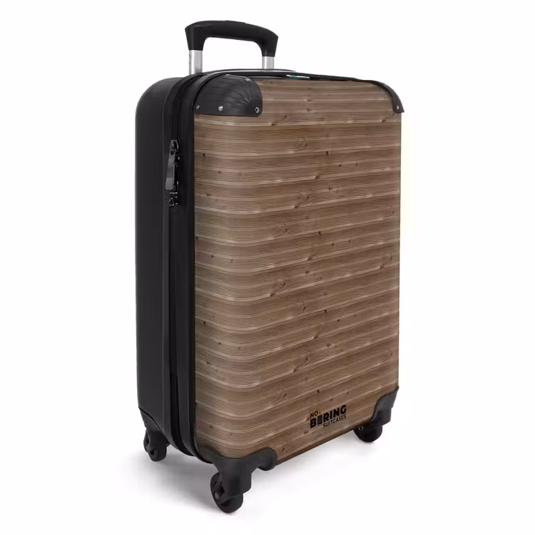 Bruin hout met fijne horizontale nerfstructuur NBS - Handbagage koffer - Volwassenen Unisex middel -productfoto_3d