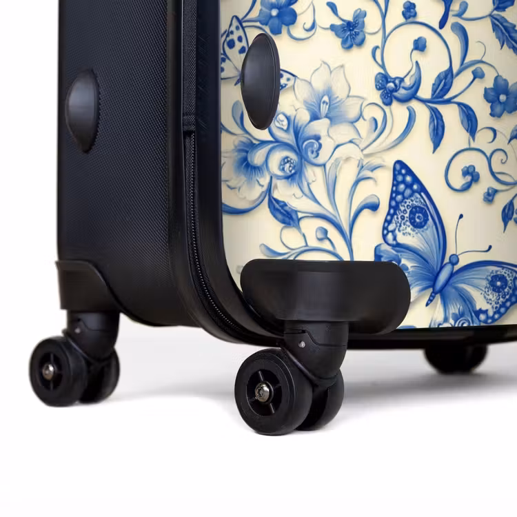 Vlinders - Bloemen - Blauw - Botanisch NBS - Handbagage koffer - Volwassenen Unisex middel -achterkant