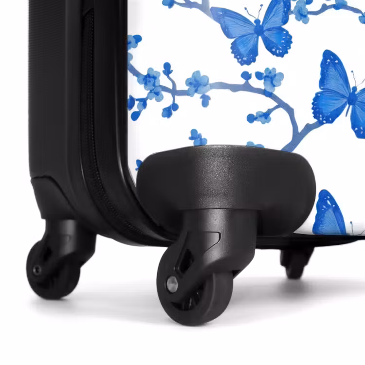 Vlinder - Bloemen - Blauw NBS - Handbagage koffer - Volwassenen Unisex middel -wiel