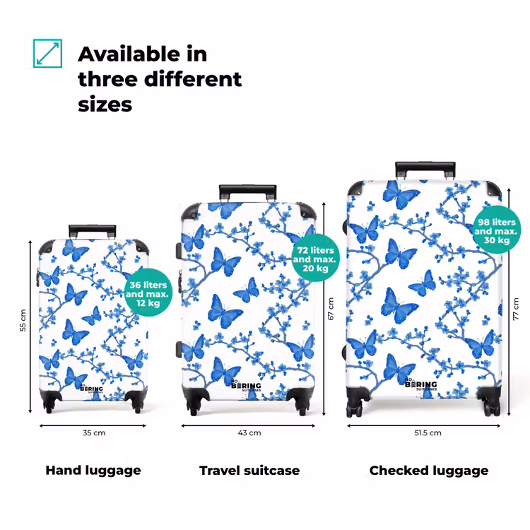 Vlinder - Bloemen - Blauw NBS - Handbagage koffer - Volwassenen Unisex middel zzzzzzVergelijking_3EN