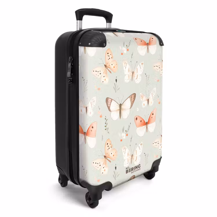 Vlinder patroon in zachte oranje en rode tinten NBS - Handbagage koffer - Volwassenen Unisex middel -productfoto_3d