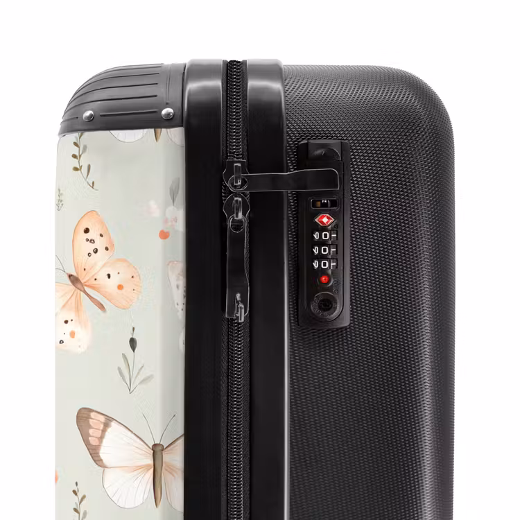 Vlinder patroon in zachte oranje en rode tinten NBS - Handbagage koffer - Volwassenen Unisex middel -slot