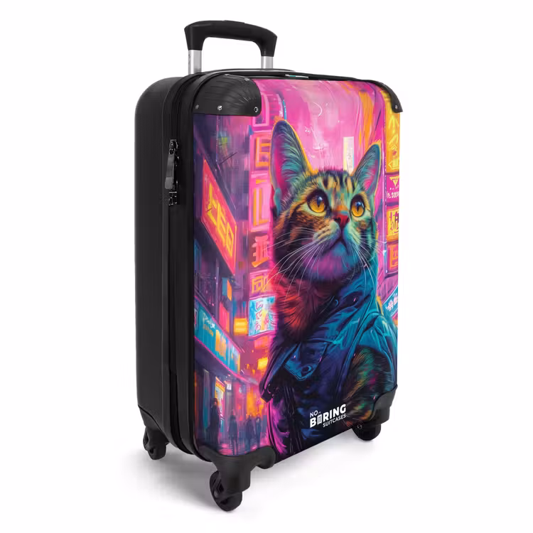Kat met jas in kleurrijke stad NBS - Handbagage koffer - Unisex middel -productfoto_3d