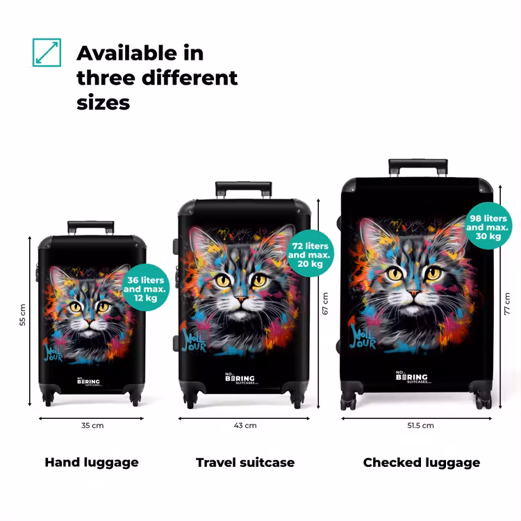 Kat met kleurrijke penseelstreken NBS - Handbagage koffer - Volwassenen Unisex middel zzzzzzVergelijking_3EN