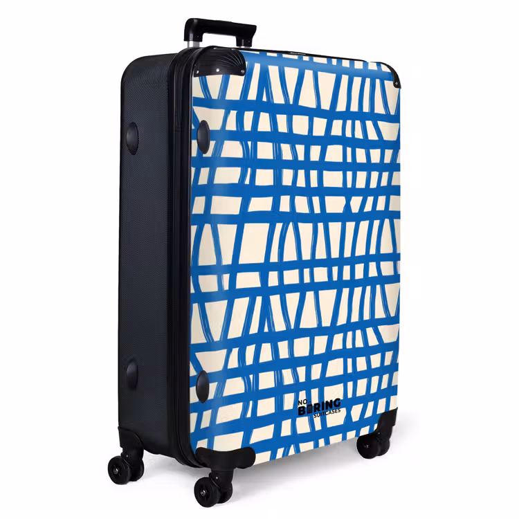 Ruitpatroon - Blauw - Crème NBS - Handbagage koffer - Volwassenen Unisex middel -productfoto_3d