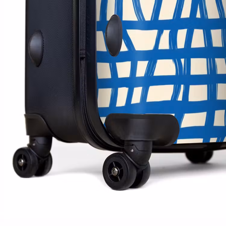 Ruitpatroon - Blauw - Crème NBS - Handbagage koffer - Volwassenen Unisex middel -achterkant