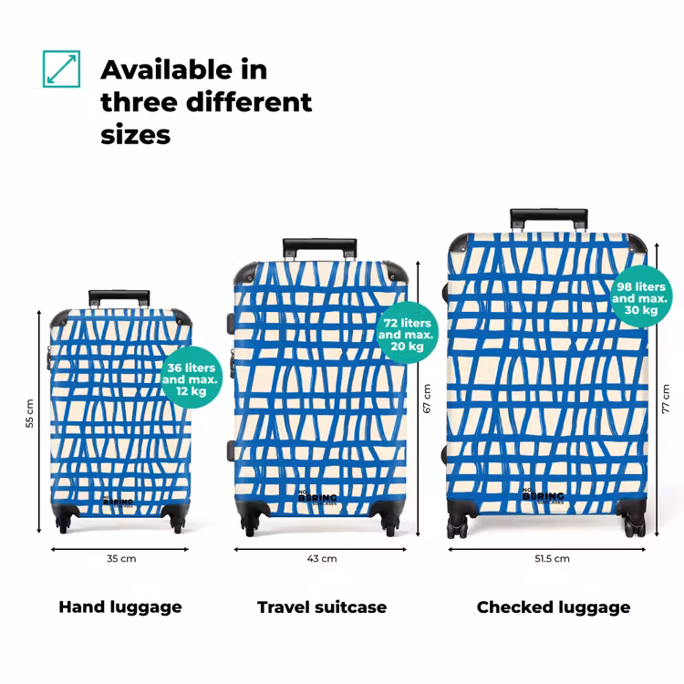 Ruitpatroon - Blauw - Crème NBS - Handbagage koffer - Volwassenen Unisex middel zzzzzzVergelijking_3EN