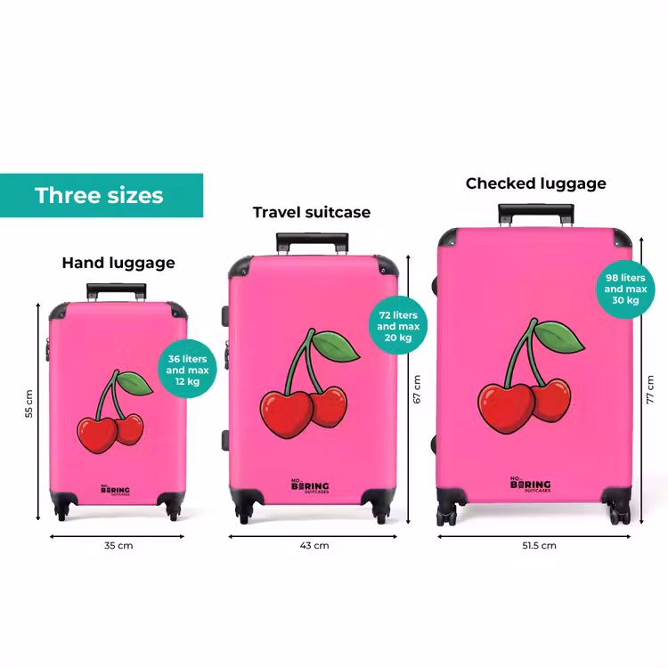Kers - Roze - Fruit NBS - Handbagage koffer - Volwassenen Unisex middel zzzzzzVergelijking_3EN