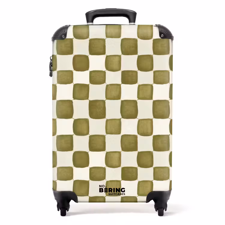 Schaak - Patroon - Groen NBS - Handbagage koffer - Volwassenen Unisex middel -productfoto_recht