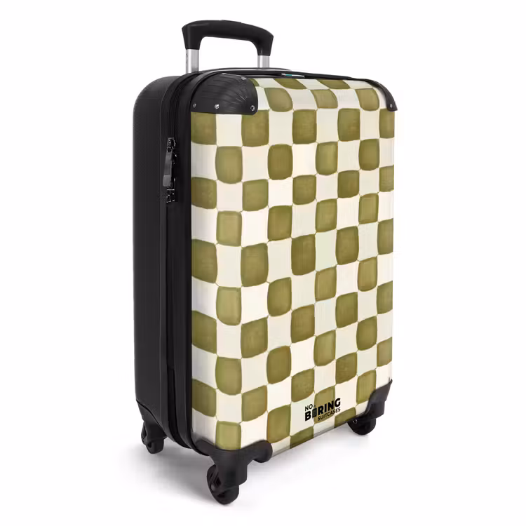Schaak - Patroon - Groen NBS - Handbagage koffer - Volwassenen Unisex middel -productfoto_3d