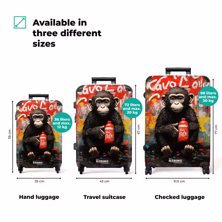Chimpansee voor graffiti muur NBS - Handbagage koffer - Volwassenen Unisex middel zzzzzzVergelijking_3EN