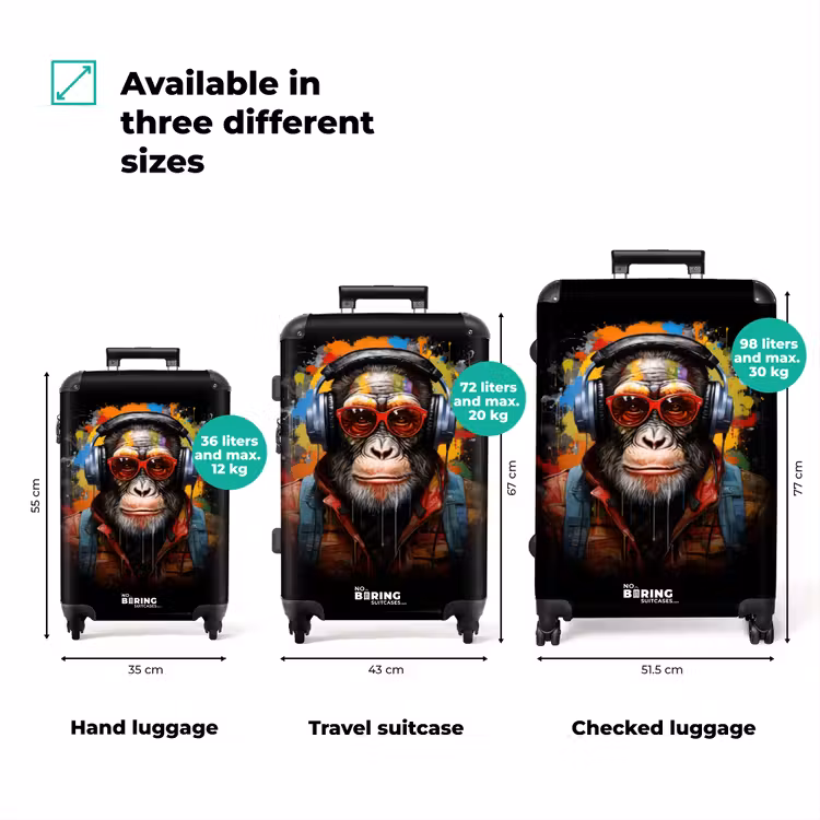 Chimpansee met koptelefoon en graffiti-spray NBS - Handbagage koffer - Volwassenen Unisex middel zzzzzzVergelijking_3EN