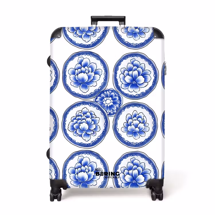 Cirkels - Bloemen - Blauw NBS - Handbagage koffer - Volwassenen Unisex middel -productfoto_recht