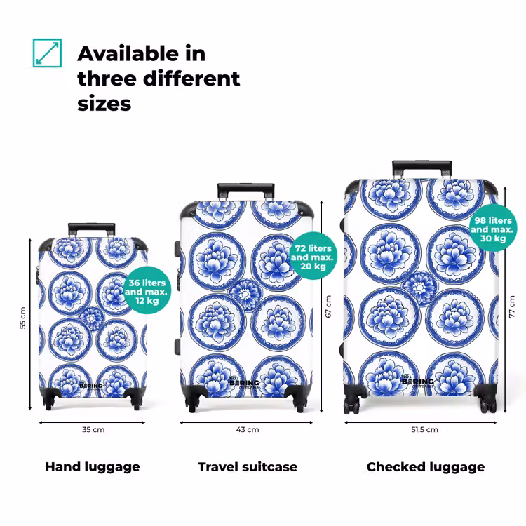 Cirkels - Bloemen - Blauw NBS - Handbagage koffer - Volwassenen Unisex middel zzzzzzVergelijking_3EN
