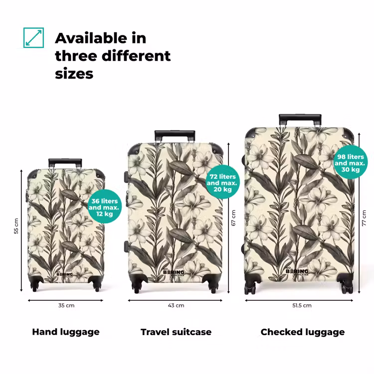Klassiek - Botanisch - Zwart - Beige NBS - Handbagage koffer - Volwassenen Unisex middel zzzzzzVergelijking_3EN