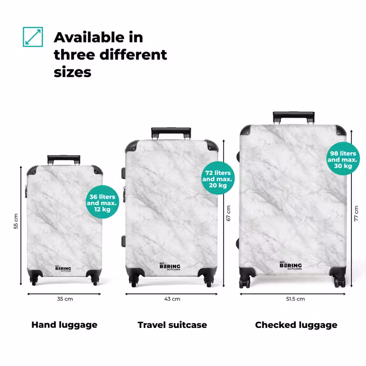 Klassiek - Marmer - Grijs NBS - Handbagage koffer - Volwassenen Unisex middel zzzzzzVergelijking_3EN