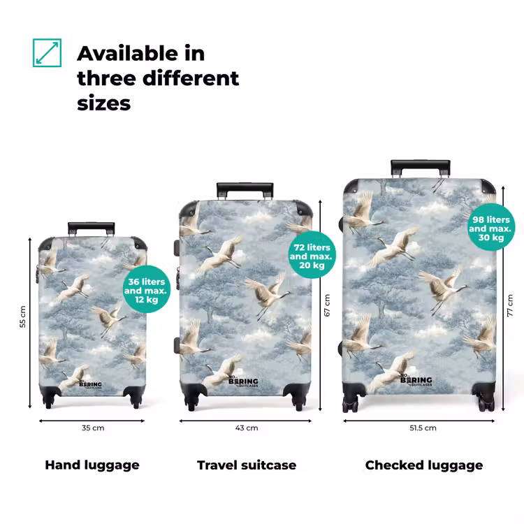 Wolken - Kraanvogels - Blauw NBS - Handbagage koffer - Volwassenen Unisex middel zzzzzzVergelijking_3EN