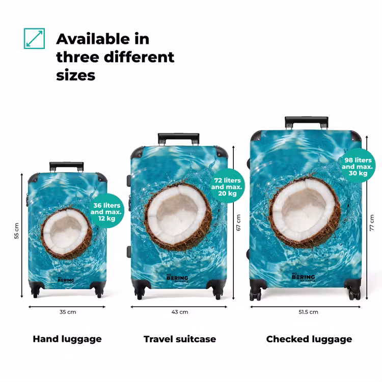 Kokosnoot - Water - Wit NBS - Handbagage koffer - Volwassenen Unisex middel zzzzzzVergelijking_3EN