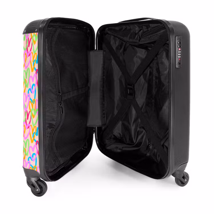 Kleurrijk hartjespatroon op pastelroze NBS - Handbagage koffer - Volwassenen Unisex middel -binnenkant
