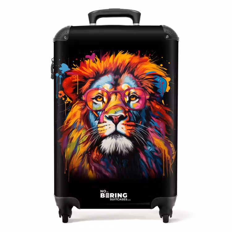 Kleurrijke Leeuw in Graffiti Stijl NBS - Handbagage koffer - Unisex middel -productfoto_recht