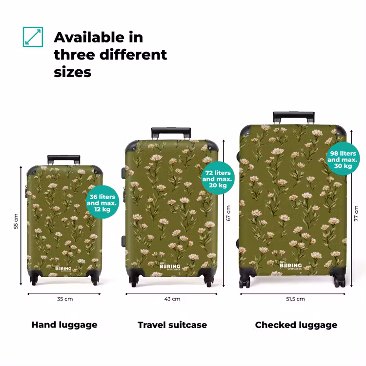 Landelijk - Bloemen - Groen NBS - Handbagage koffer - Volwassenen Unisex middel zzzzzzVergelijking_3EN