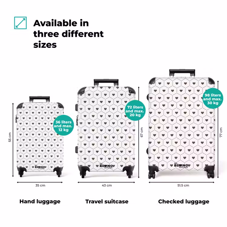 Crèmekleurige achtergrond met bruine hartjes NBS - Handbagage koffer - Volwassenen Unisex middel zzzzzzVergelijking_3EN