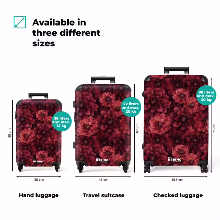 Dahlias - Bloemen - Rood NBS - Handbagage koffer - Volwassenen Unisex middel zzzzzzVergelijking_3EN