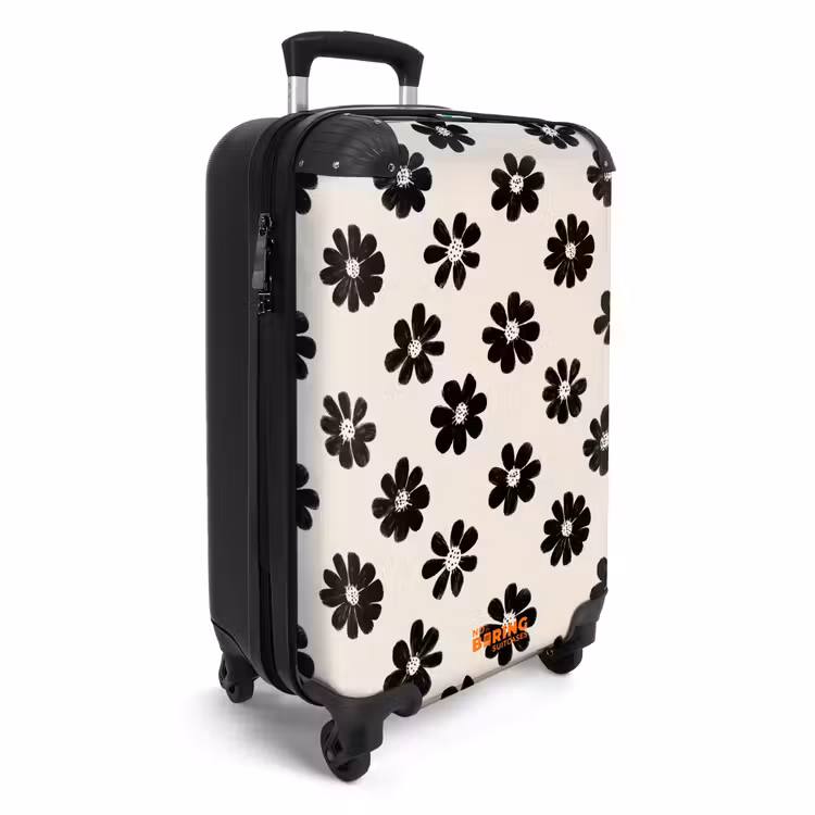 Madeliefjes - Grafisch - Zwart - Beige NBS - Handbagage koffer - Volwassenen Unisex middel -productfoto_3d