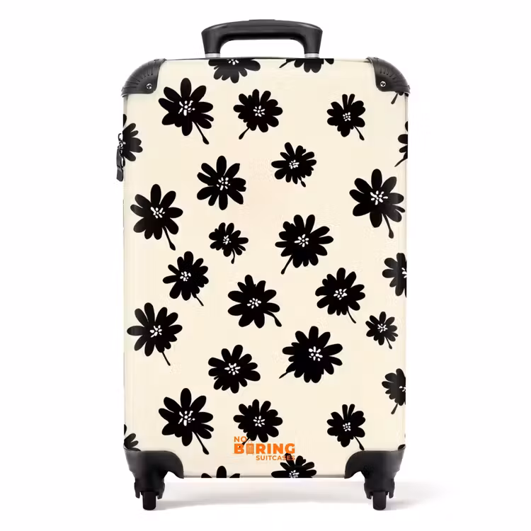 Madeliefjes - Grafisch - Zwart - Beige NBS - Handbagage koffer - Volwassenen Unisex middel -productfoto_recht