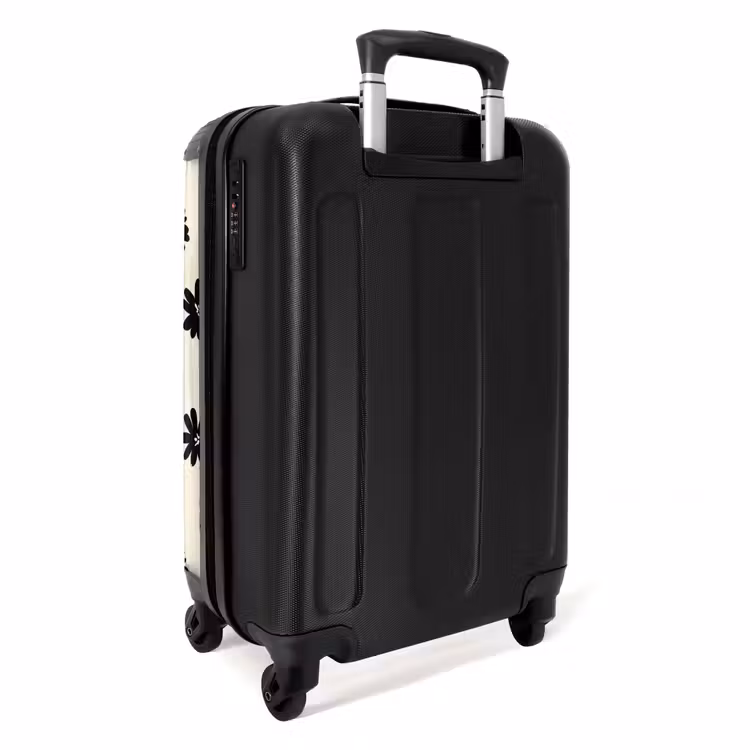 Madeliefjes - Grafisch - Zwart - Beige NBS - Handbagage koffer - Volwassenen Unisex middel -achterkant