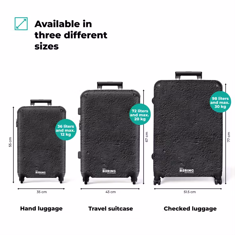 Donkergrijs - Asfaltstructuur - Ruw NBS - Handbagage koffer - Volwassenen Unisex middel zzzzzzVergelijking_3EN