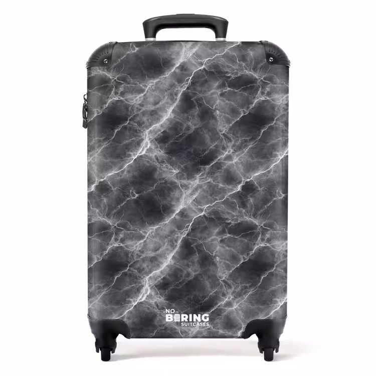 Donkergrijs - Bliksem - Marmer NBS - Handbagage koffer - Volwassenen Unisex middel -productfoto_recht