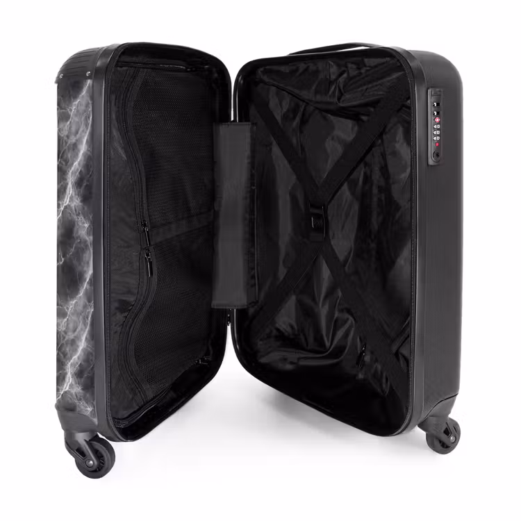 Donkergrijs - Bliksem - Marmer NBS - Handbagage koffer - Volwassenen Unisex middel -binnenkant